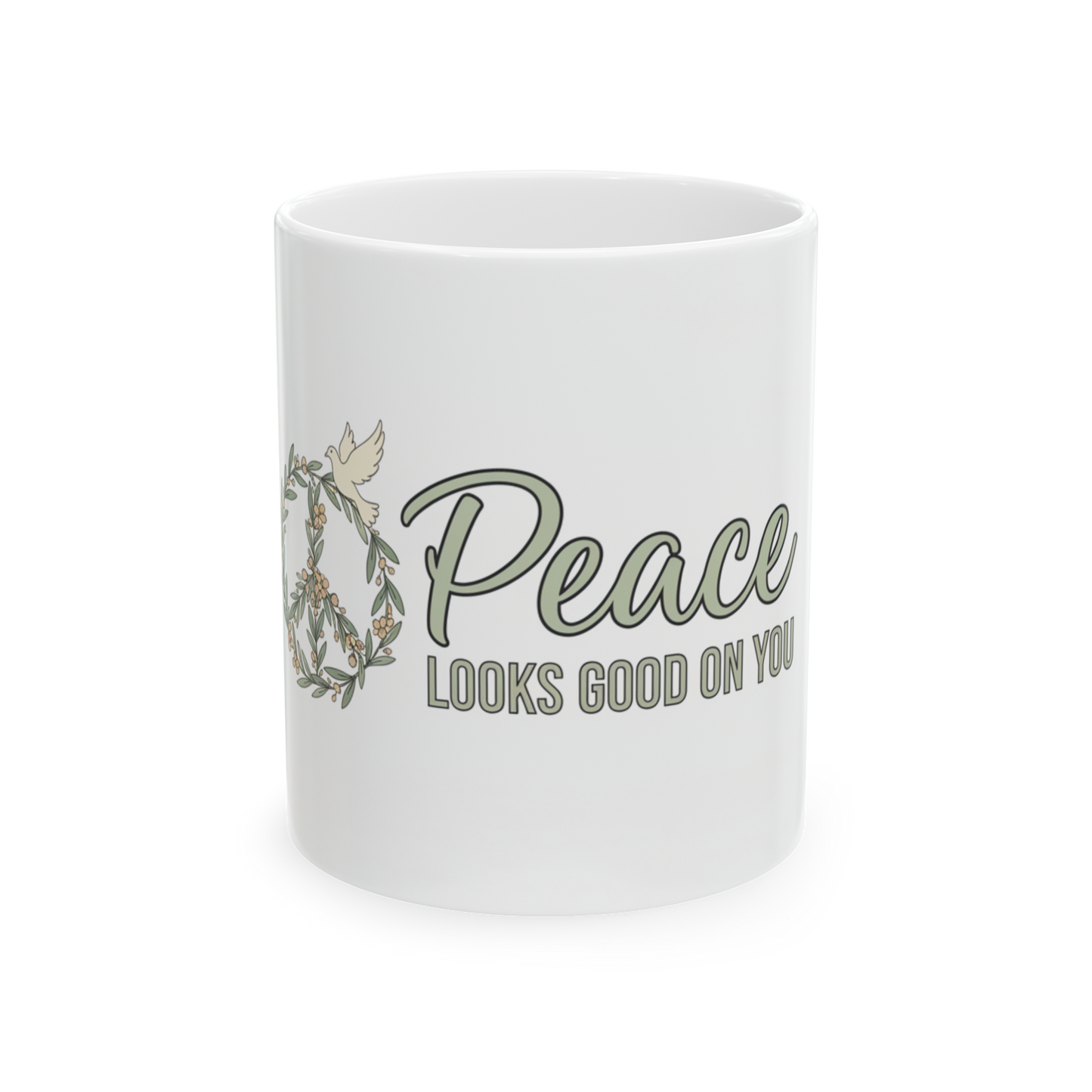 Peace Looks Good On You Ceramic Mug — Floral Peace Sign Coffee Cup (11oz & 15oz)