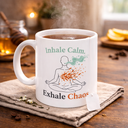 Ceramic Mug — "Inhale Calm, Exhale Chaos" Meditation Quote Coffee Cup
