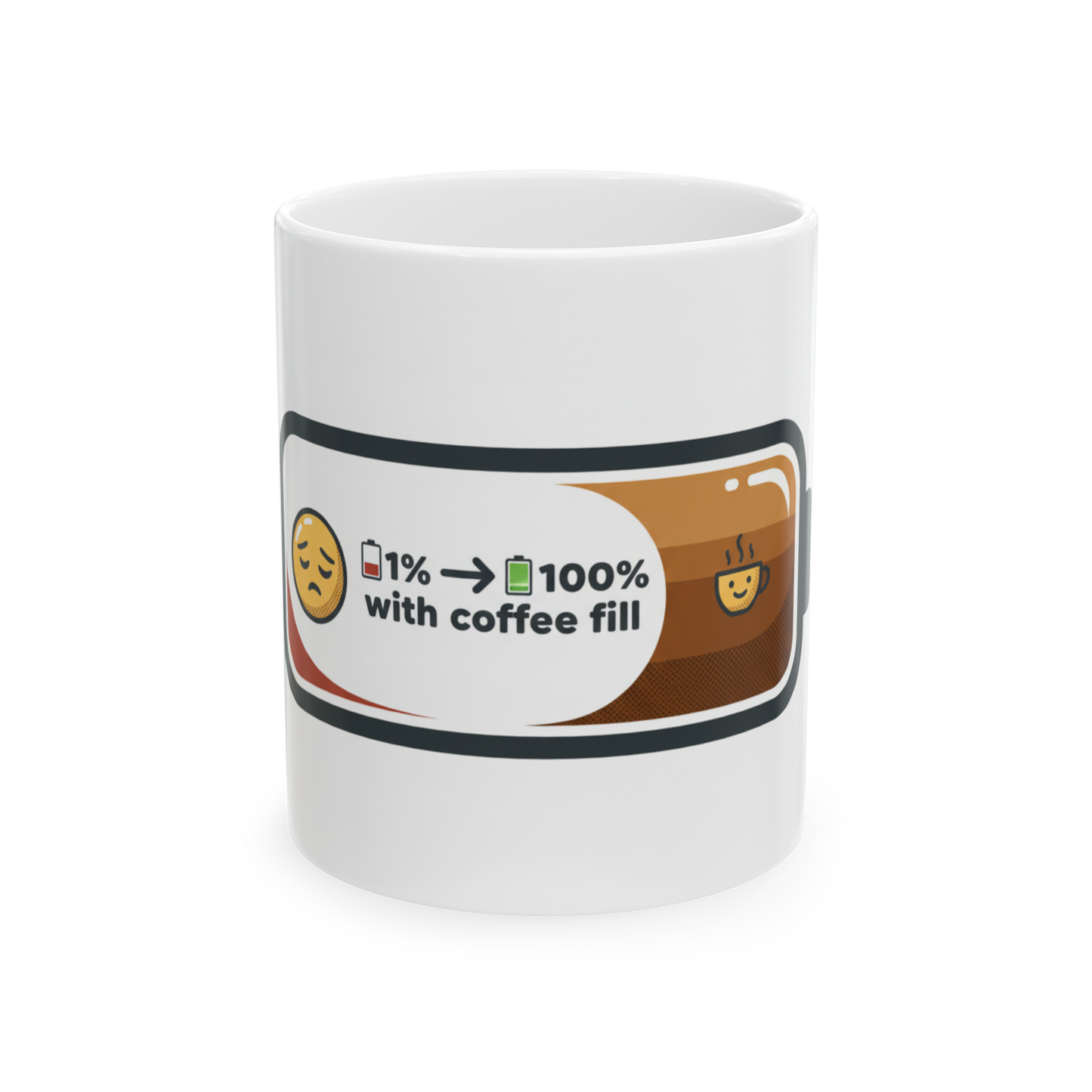 Coffee Recharge Ceramic Mug — "1% → 100% with coffee fill" (11oz, 15oz)