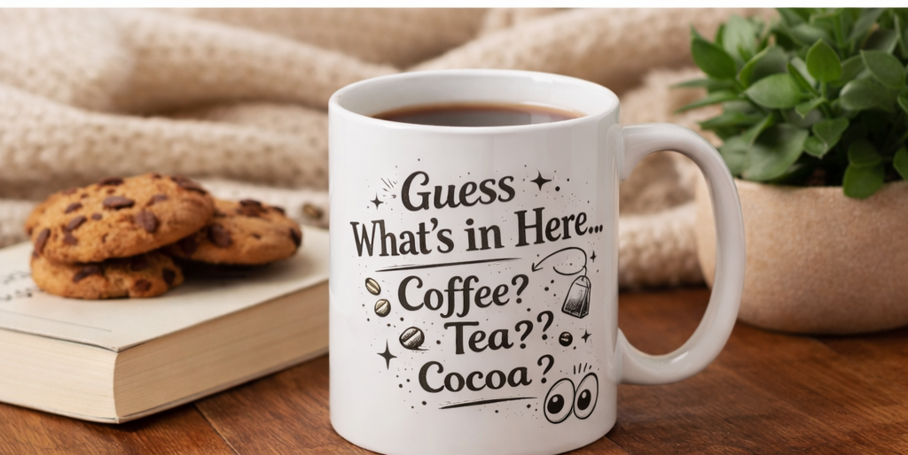 Guess What's in Here? Coffee Tea Cocoa? Ceramic Mug.