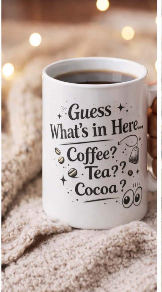 Guess What's in Here? Coffee Tea Cocoa? Ceramic Mug.