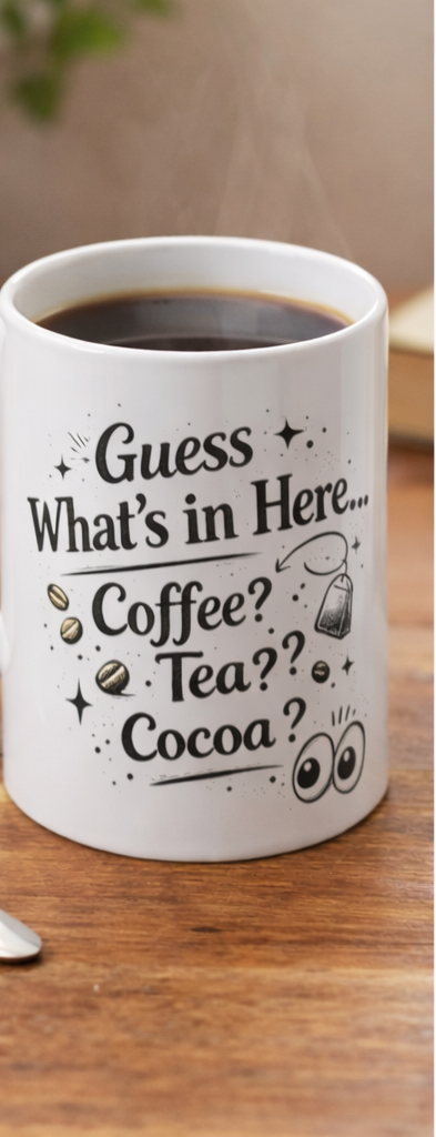 Guess What's in Here? Coffee Tea Cocoa? Ceramic Mug.