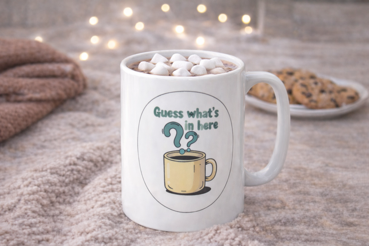 Funny Coffee Mug – “Guess What’s In Here?” Ceramic Tea & Coffee Cup (11oz, 15oz)