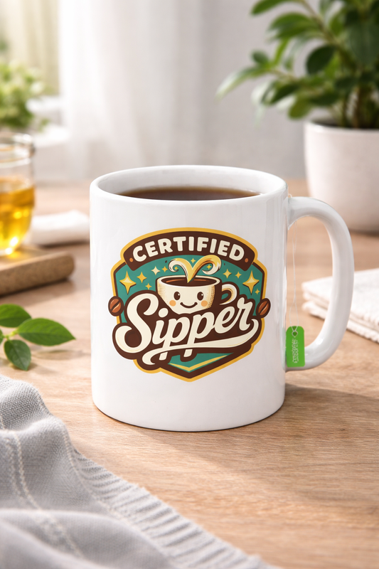 Ceramic Mug — "Certified Sipper" Cute Coffee Lover Coffee Mug (11oz & 15oz)