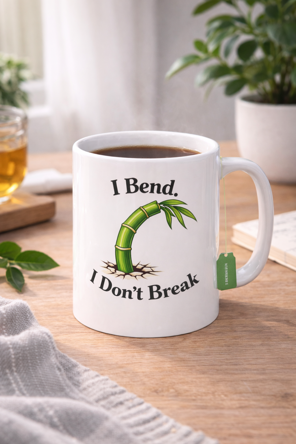 I Bend I Don't Break Ceramic Mug — Resilient Bamboo Inspirational Coffee Cup (11oz & 15oz)