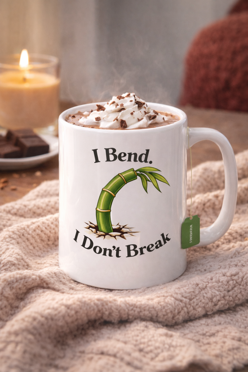 I Bend I Don't Break Ceramic Mug — Resilient Bamboo Inspirational Coffee Cup (11oz & 15oz)