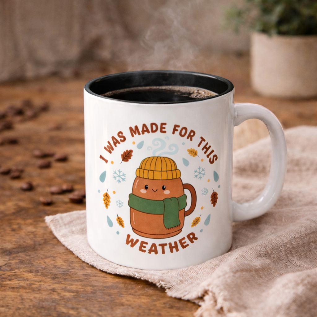 Cute "I Was Made for This Weather" Accent Coffee Mug — Cozy Fall/Winter Hot Cocoa Cup