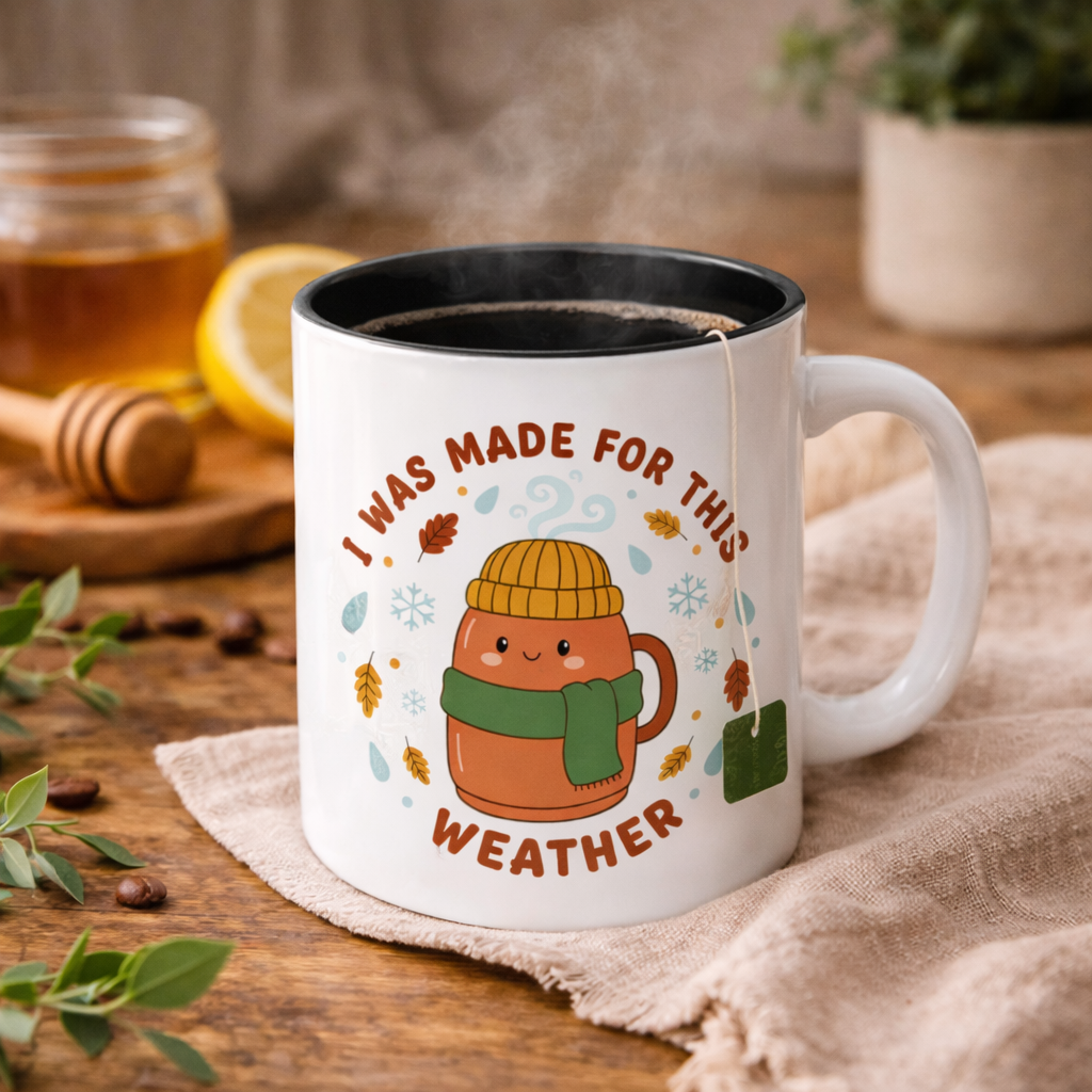 Cute "I Was Made for This Weather" Accent Coffee Mug — Cozy Fall/Winter Hot Cocoa Cup