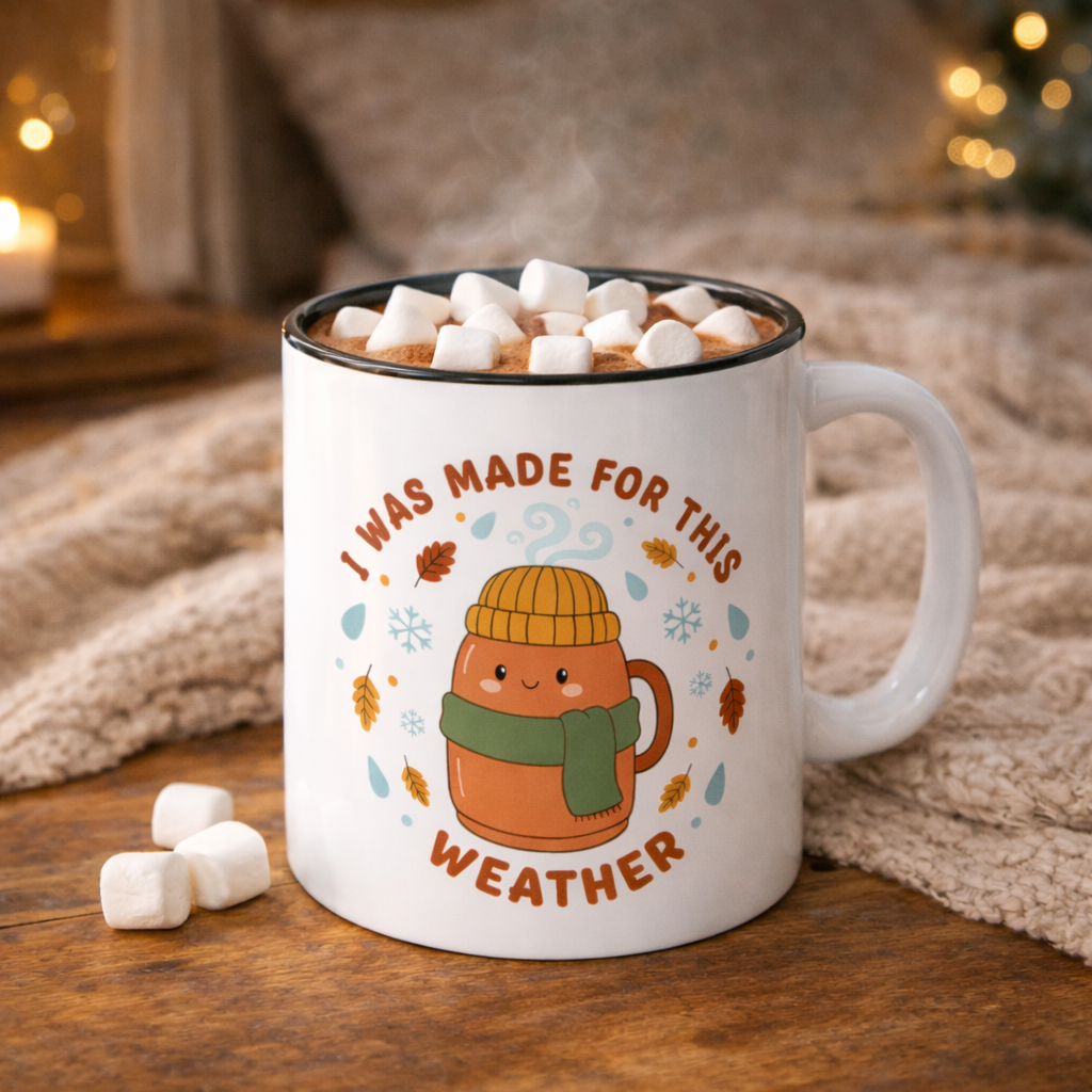 Cute "I Was Made for This Weather" Accent Coffee Mug — Cozy Fall/Winter Hot Cocoa Cup