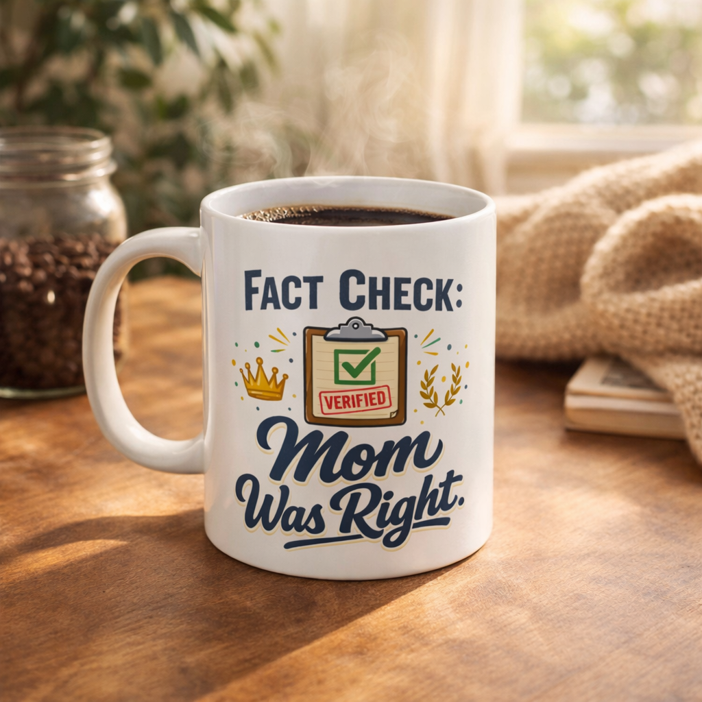 Mom Was Right Mug — "Fact Check: Verified" Ceramic Coffee Cup (11oz, 15oz)