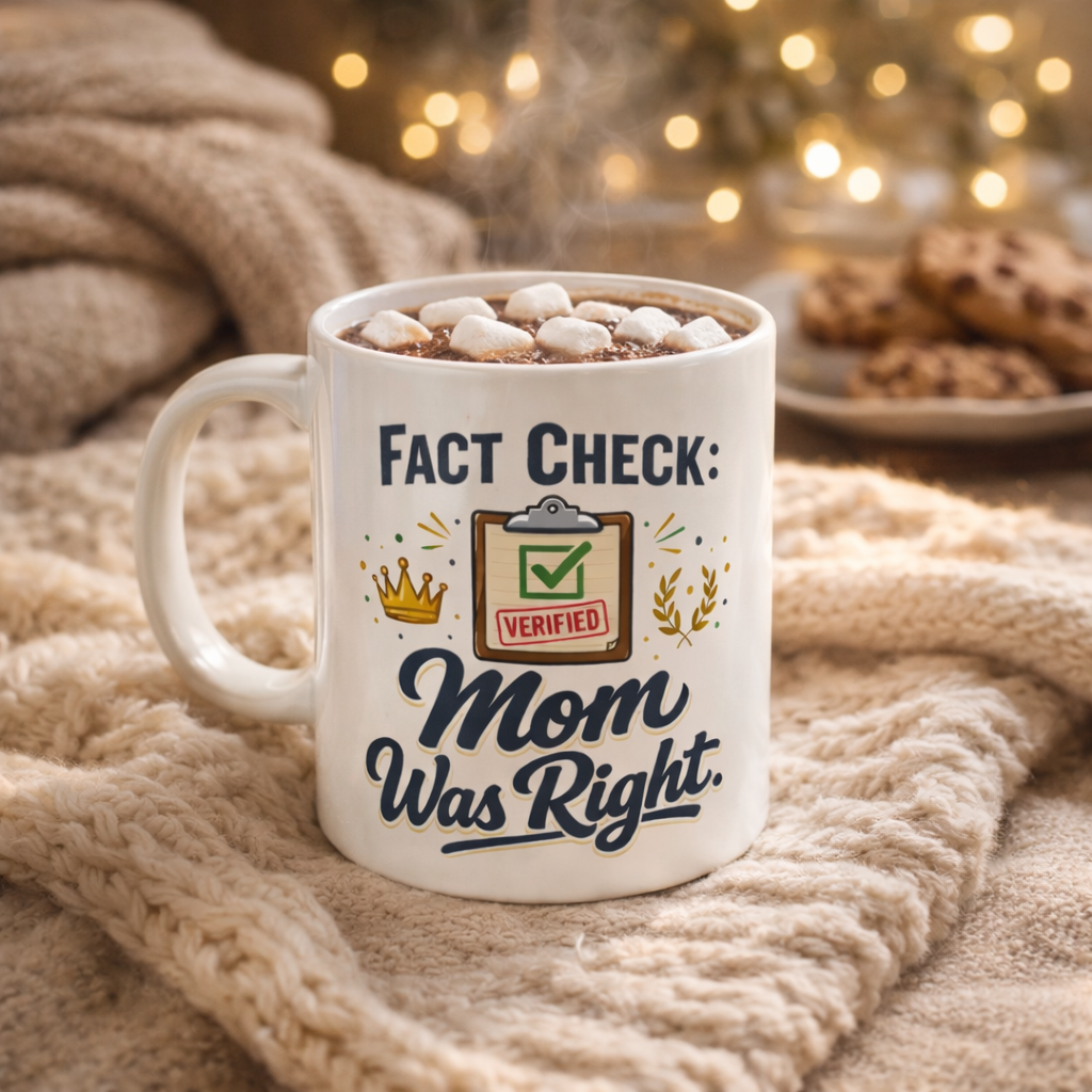 Mom Was Right Mug — "Fact Check: Verified" Ceramic Coffee Cup (11oz, 15oz)