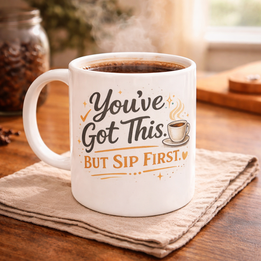 You've Got This But Sip First Coffee Mug — Motivational Ceramic Mug (11oz, 15oz)