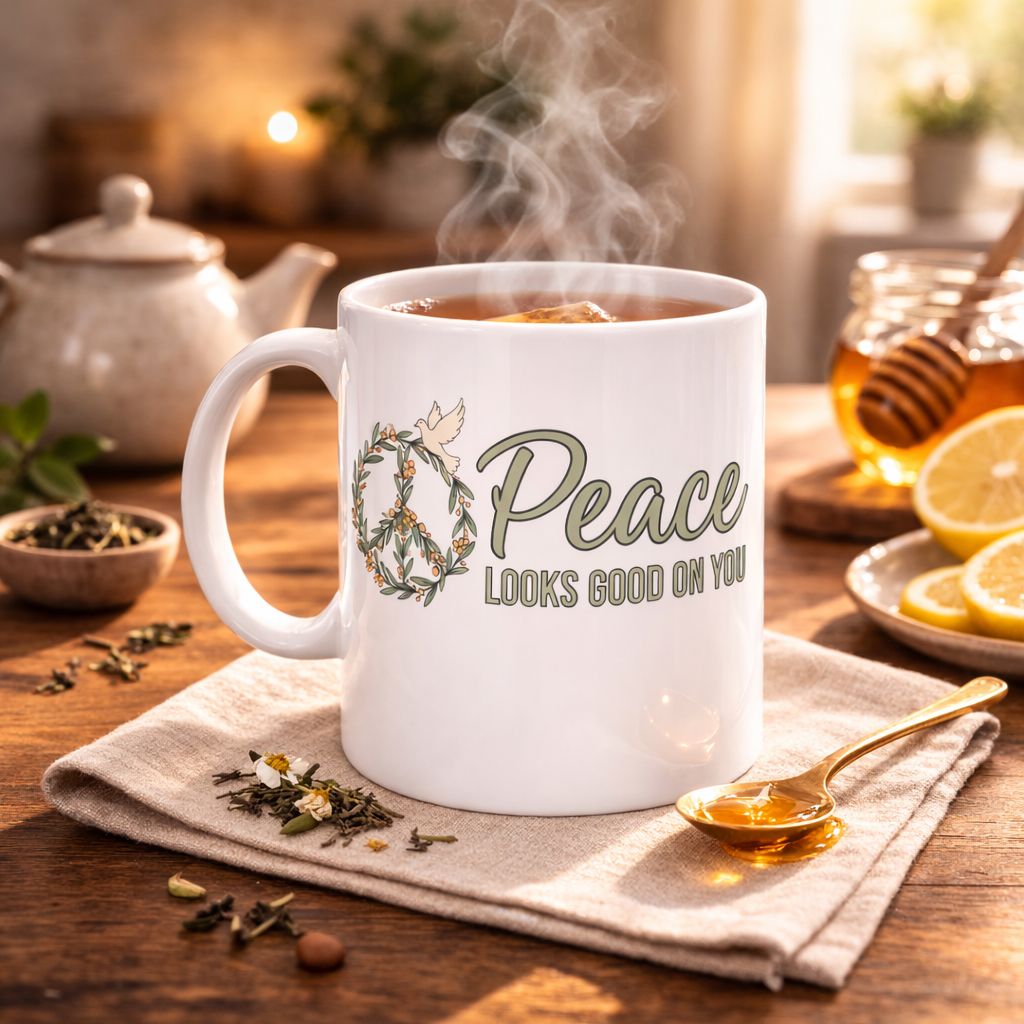 Peace Looks Good On You Ceramic Mug — Floral Peace Sign Coffee Cup (11oz & 15oz)