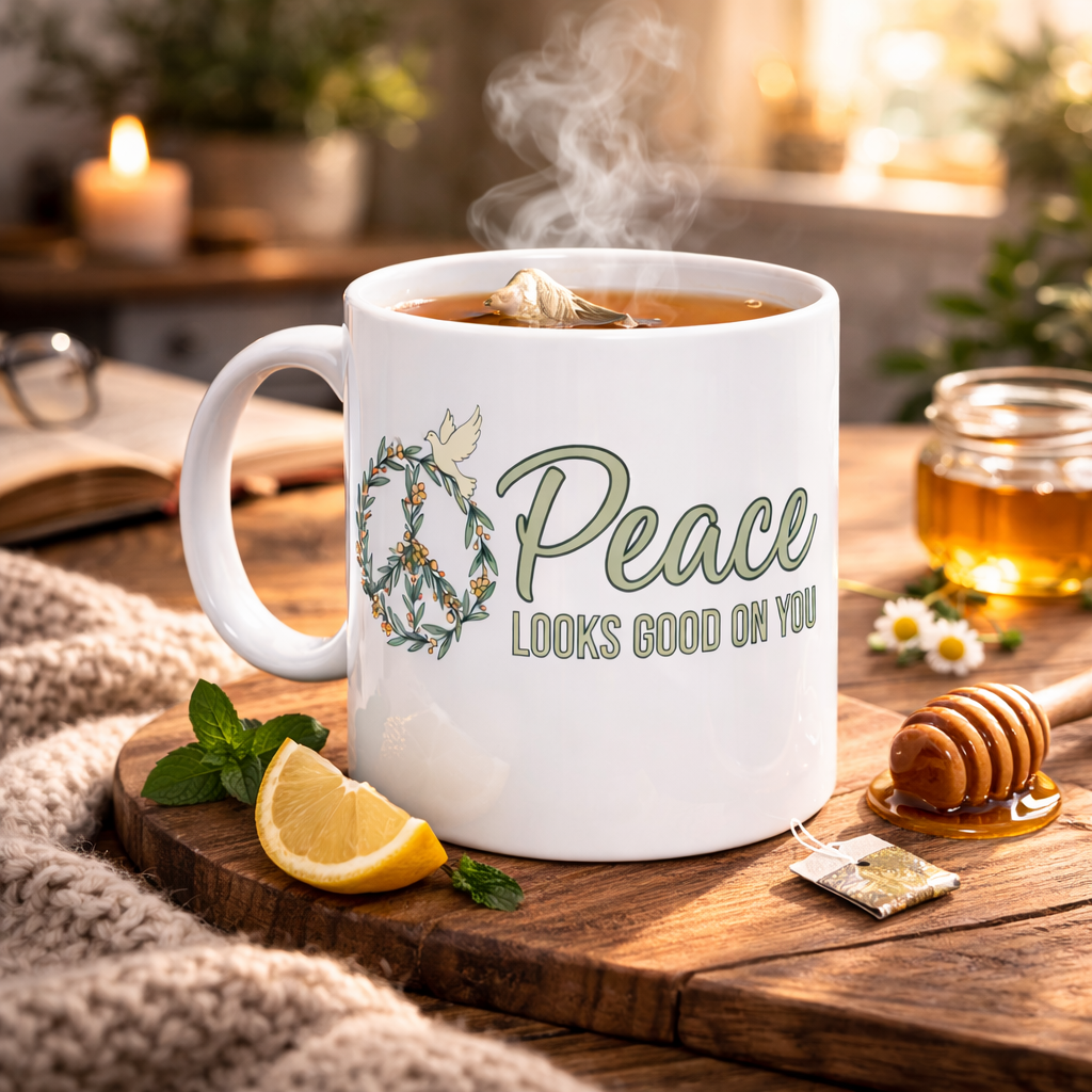 Peace Looks Good On You Ceramic Mug — Floral Peace Sign Coffee Cup (11oz & 15oz)