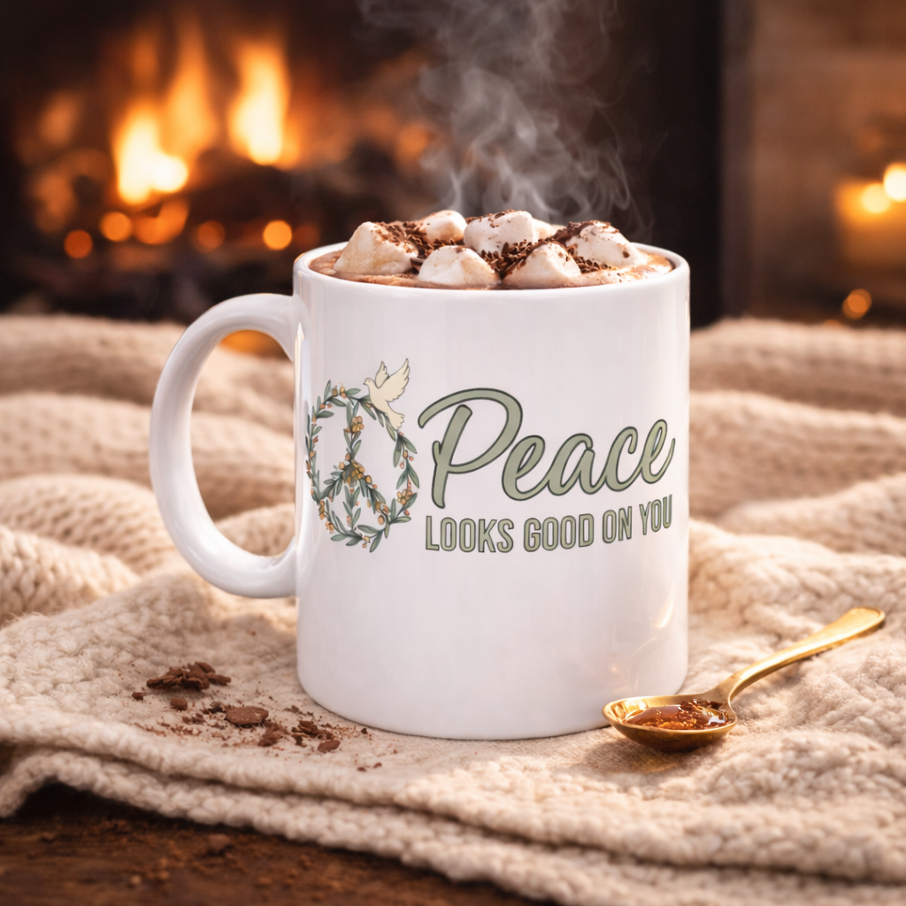 Peace Looks Good On You Ceramic Mug — Floral Peace Sign Coffee Cup (11oz & 15oz)