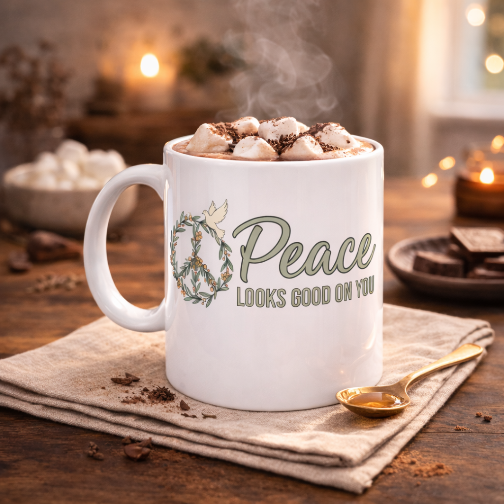 Peace Looks Good On You Ceramic Mug — Floral Peace Sign Coffee Cup (11oz & 15oz)