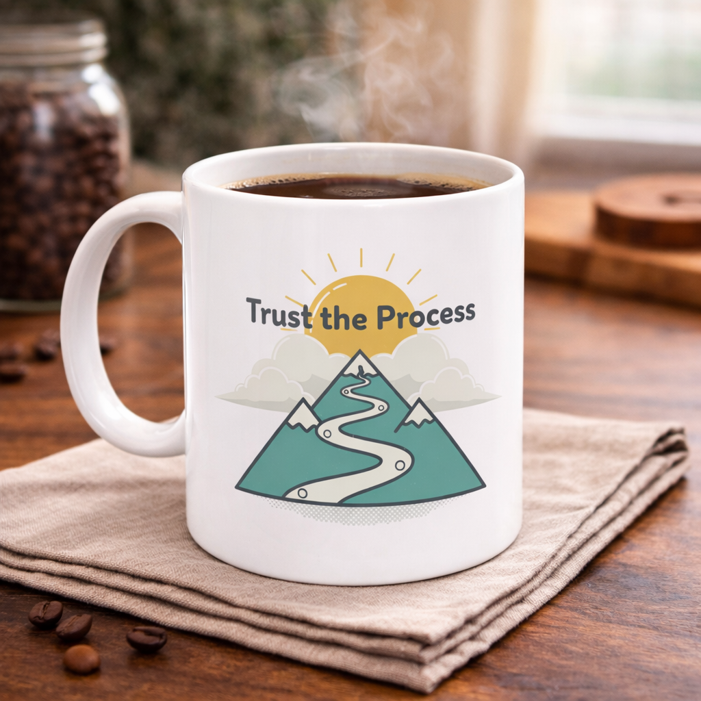 Trust the Process Mountain Mug — Motivational Ceramic Coffee Cup (11oz/15oz)