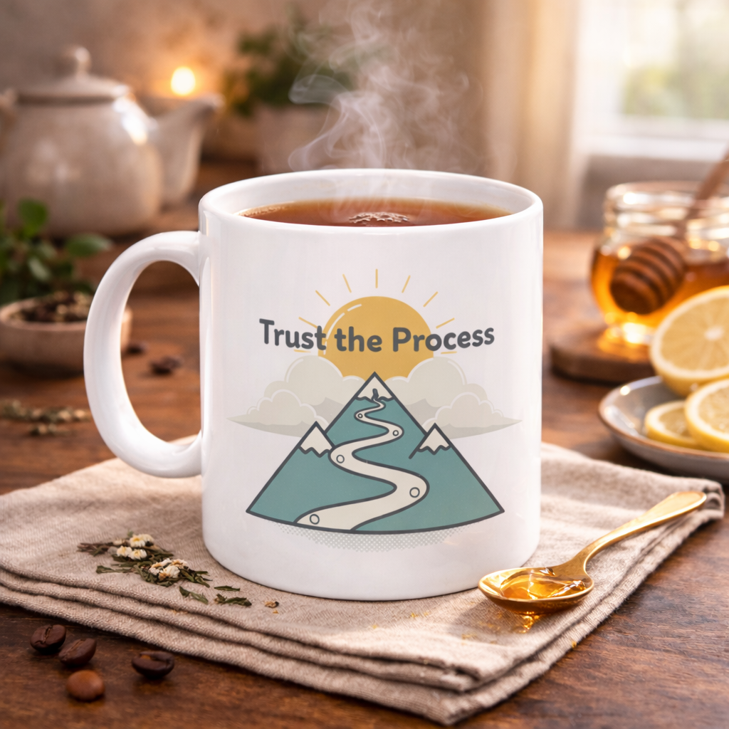 Trust the Process Mountain Mug — Motivational Ceramic Coffee Cup (11oz/15oz)