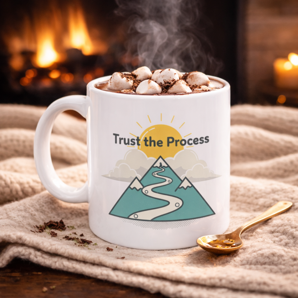 Trust the Process Mountain Mug — Motivational Ceramic Coffee Cup (11oz/15oz)