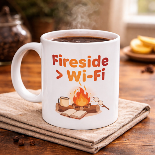 Fireside > Wi‑Fi Ceramic Mug — Cozy Campfire Coffee Cup (11oz & 15oz)