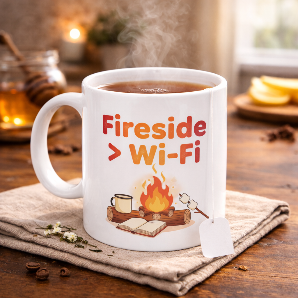 Fireside > Wi‑Fi Ceramic Mug — Cozy Campfire Coffee Cup (11oz & 15oz)