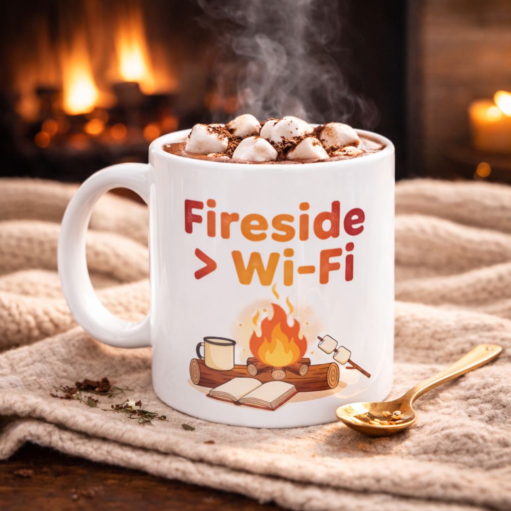 Fireside > Wi‑Fi Ceramic Mug — Cozy Campfire Coffee Cup (11oz & 15oz)