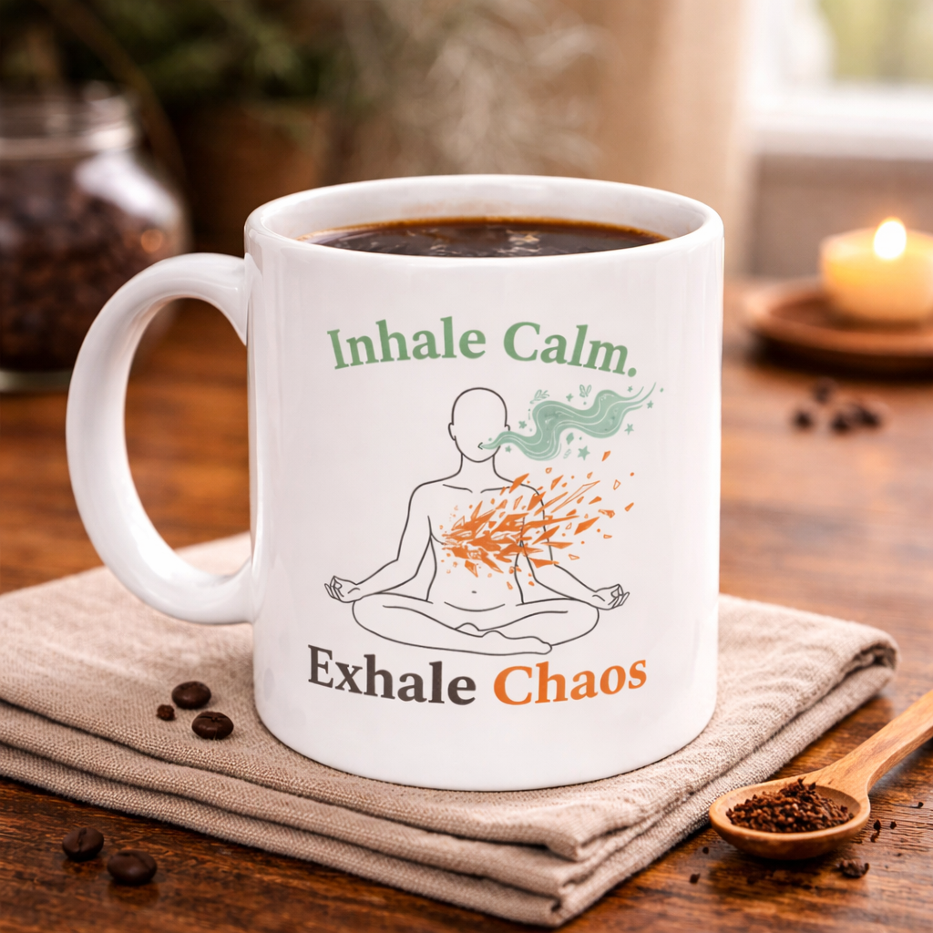 Ceramic Mug — "Inhale Calm, Exhale Chaos" Meditation Quote Coffee Cup