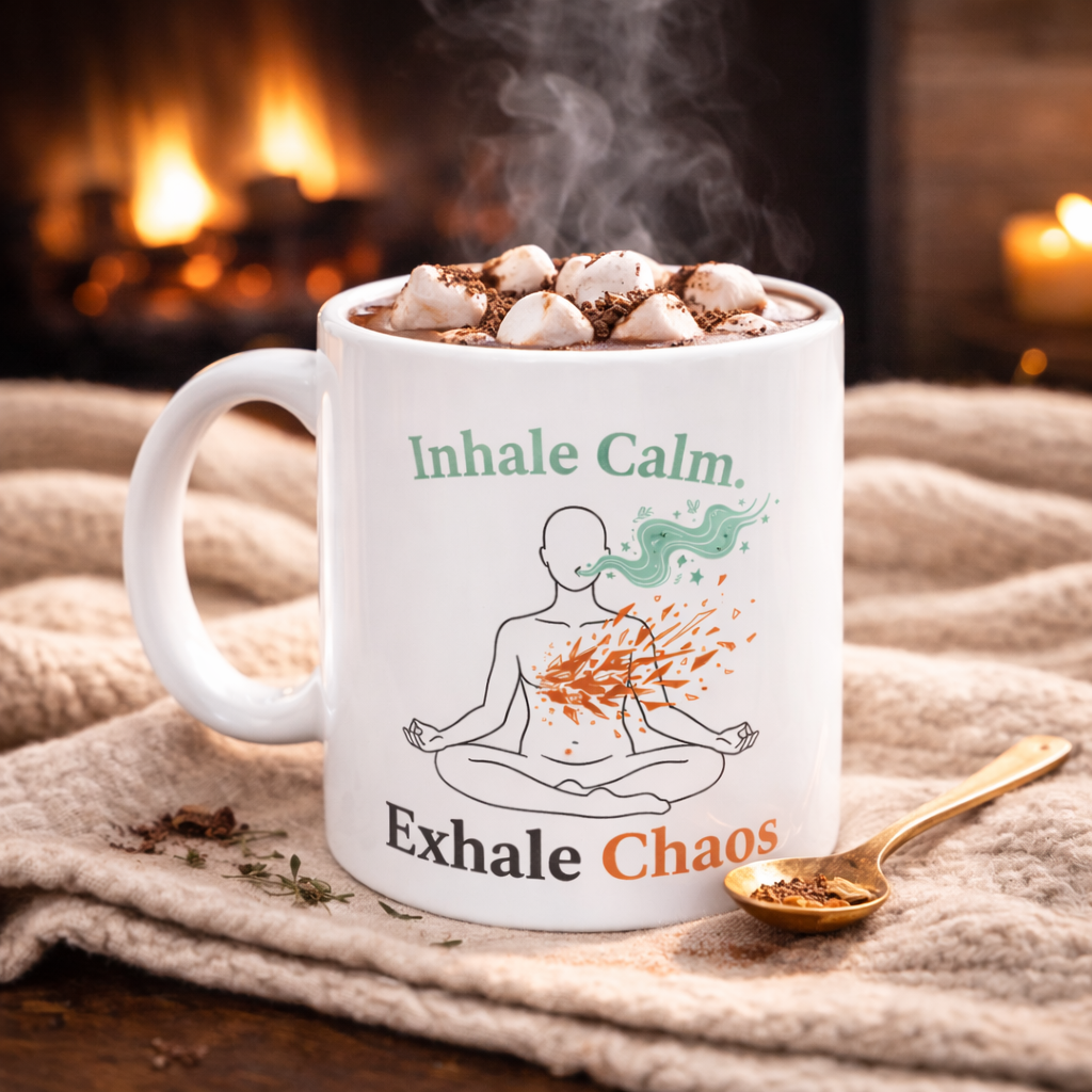 Ceramic Mug — "Inhale Calm, Exhale Chaos" Meditation Quote Coffee Cup