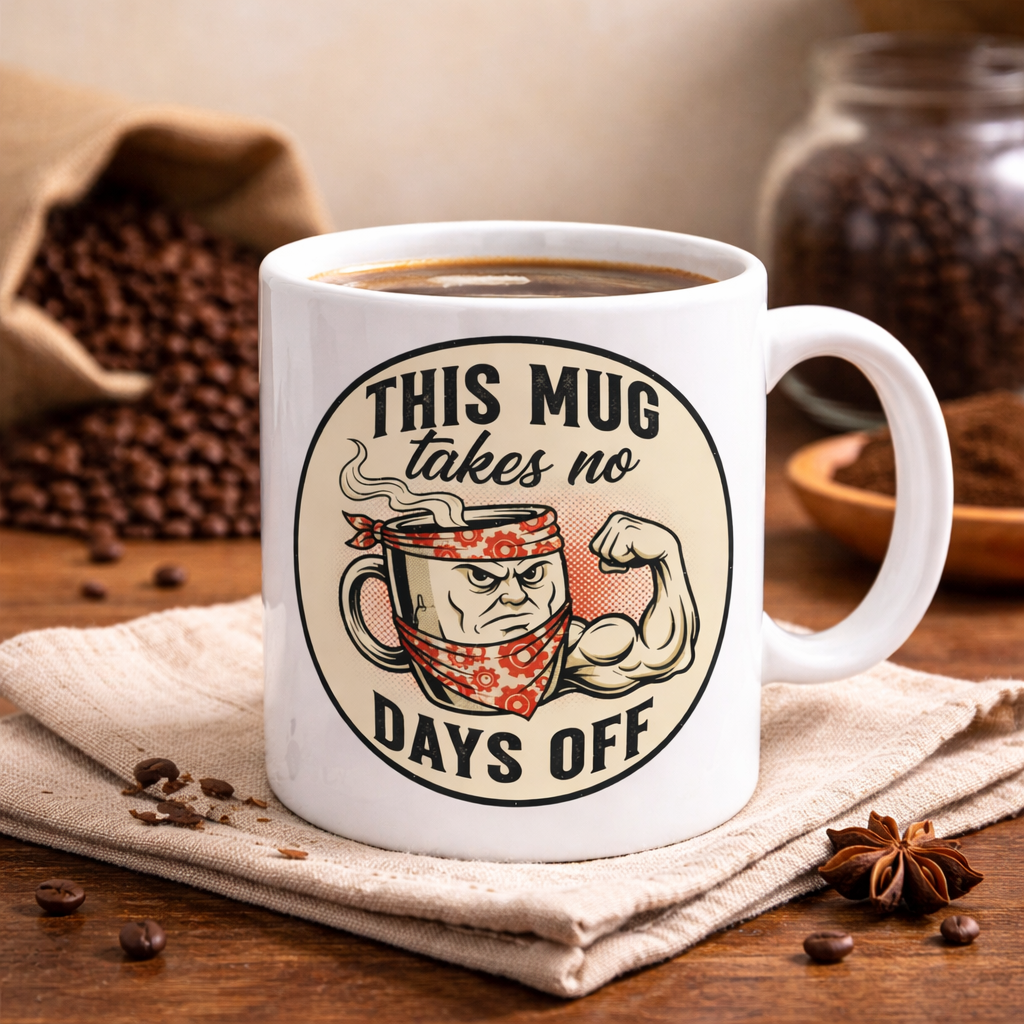 This Mug Takes No Days Off Ceramic Coffee Mug – Funny Strong Coffee Design (11oz/15oz)