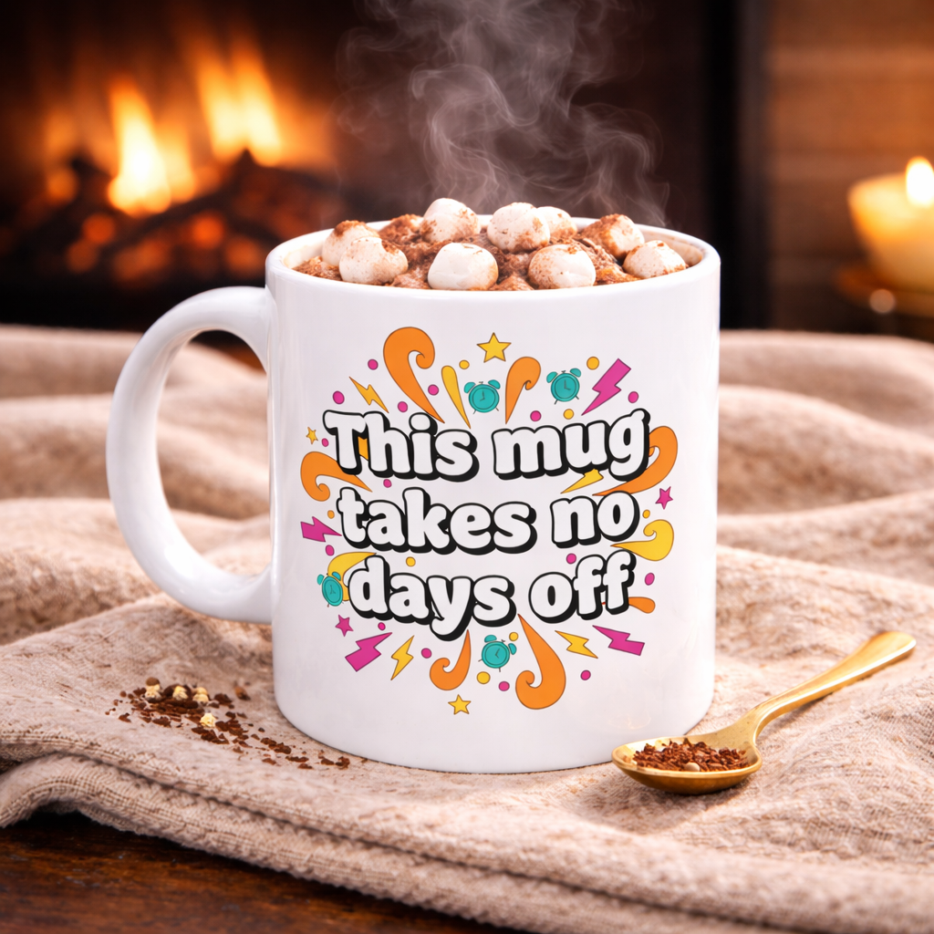 This Mug Takes No Days Off Ceramic Coffee Mug — Funny Motivational 11oz/15oz
