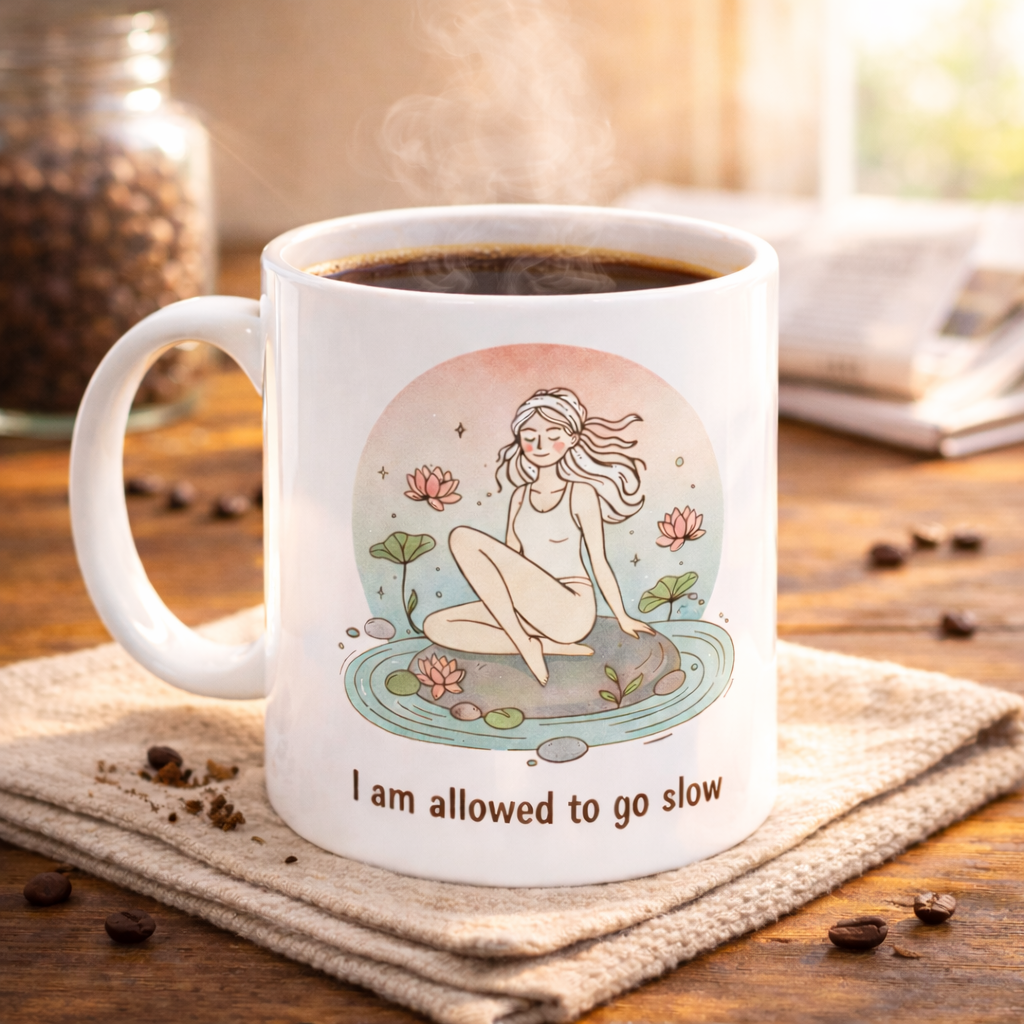 I Am Allowed To Go Slow Ceramic Mug — Mindful Self-Care Coffee Cup (11oz/15oz)