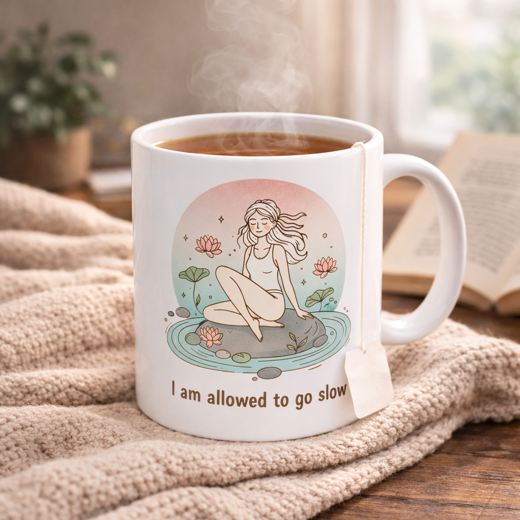 I Am Allowed To Go Slow Ceramic Mug — Mindful Self-Care Coffee Cup (11oz/15oz)