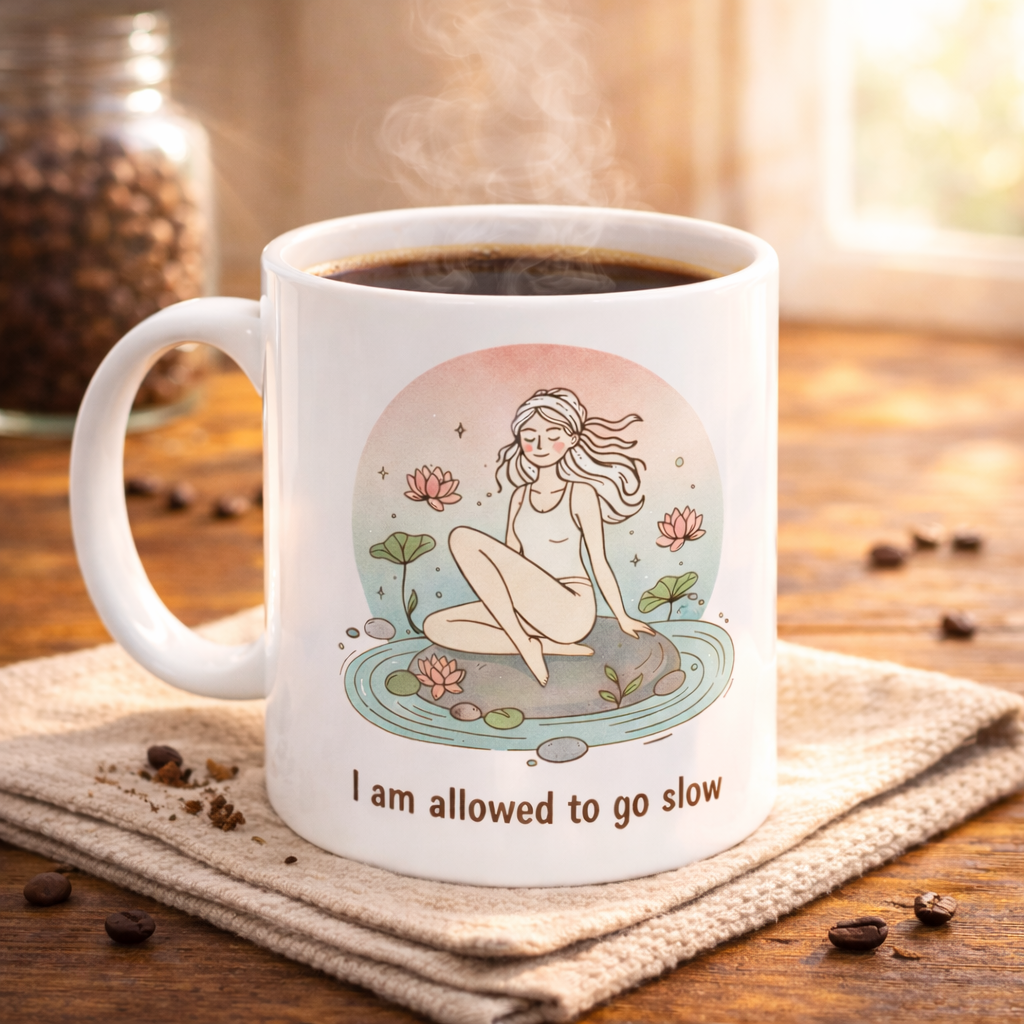 I Am Allowed To Go Slow Ceramic Mug — Mindful Self-Care Coffee Cup (11oz/15oz)