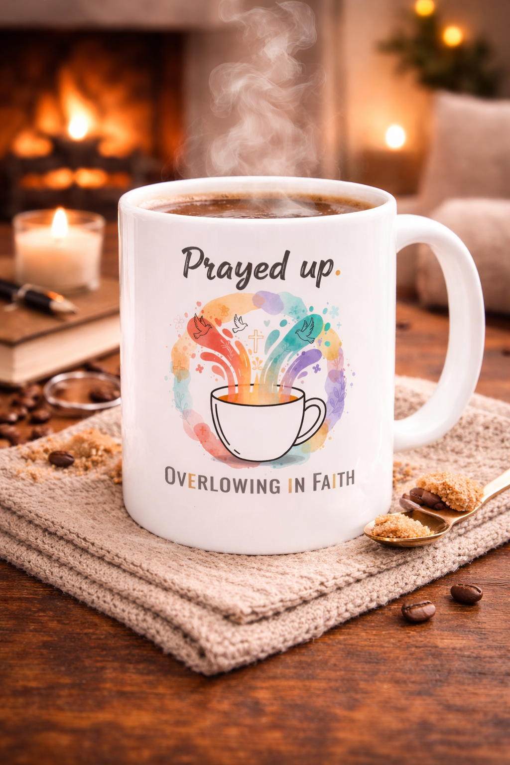 Prayed Up Ceramic Mug — "Overflowing in Faith" Inspirational Coffee Cup (11oz & 15oz)