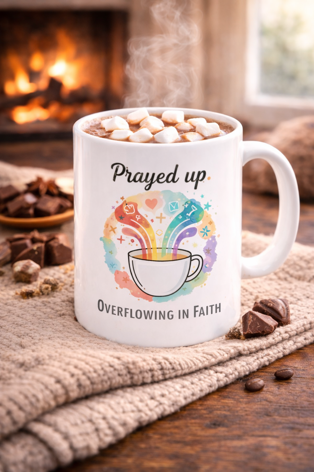 Prayed Up Ceramic Mug — "Overflowing in Faith" Inspirational Coffee Cup (11oz & 15oz)