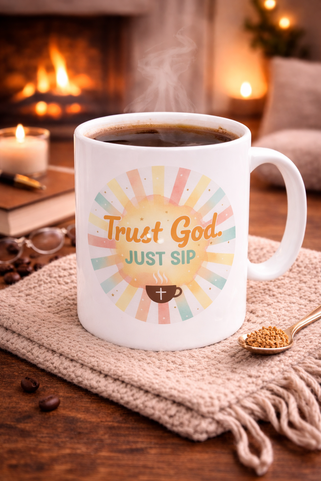 Faith Coffee Mug — "Trust God Just Sip" Ceramic Religious Mug (11oz/15oz)