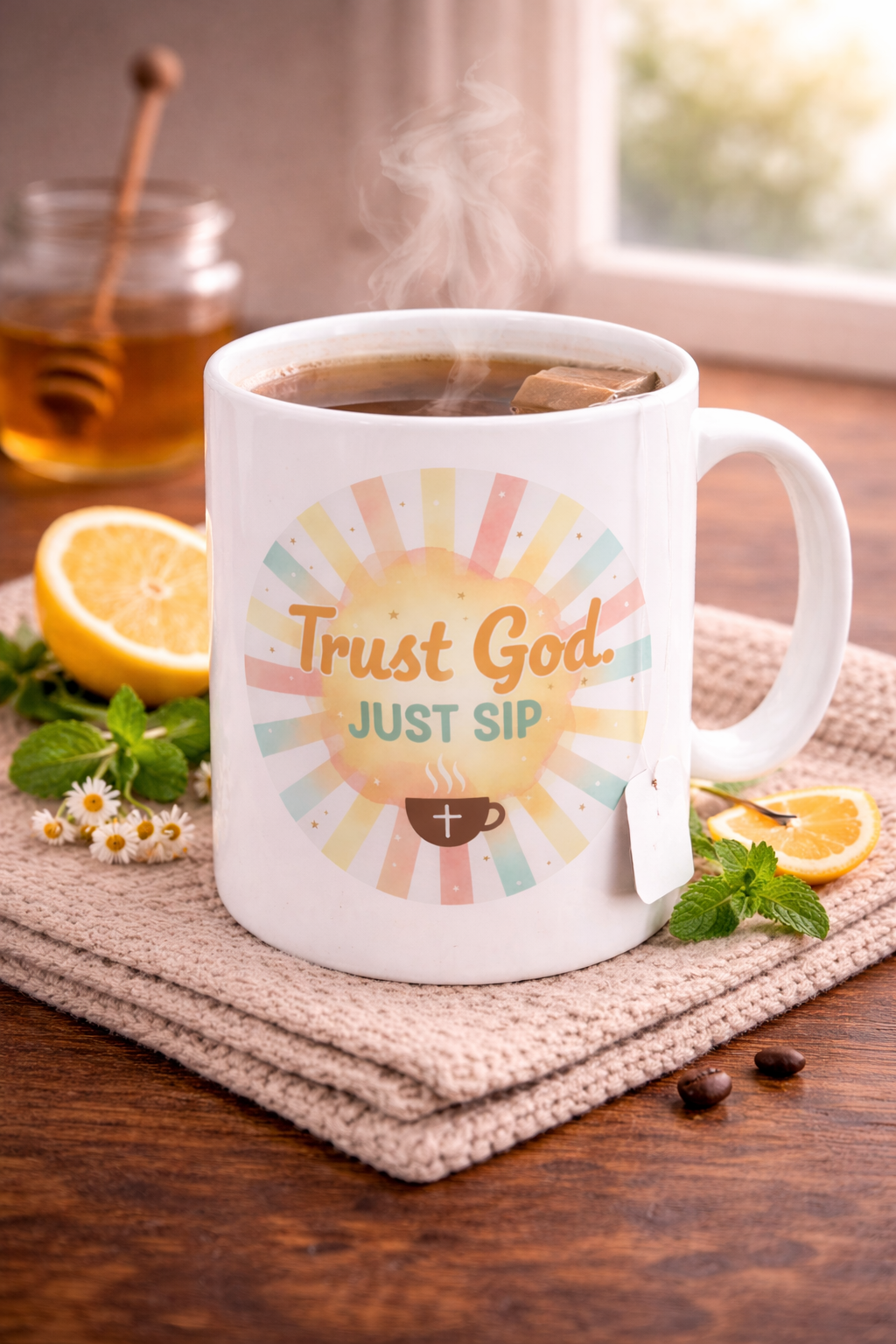 Faith Coffee Mug — "Trust God Just Sip" Ceramic Religious Mug (11oz/15oz)