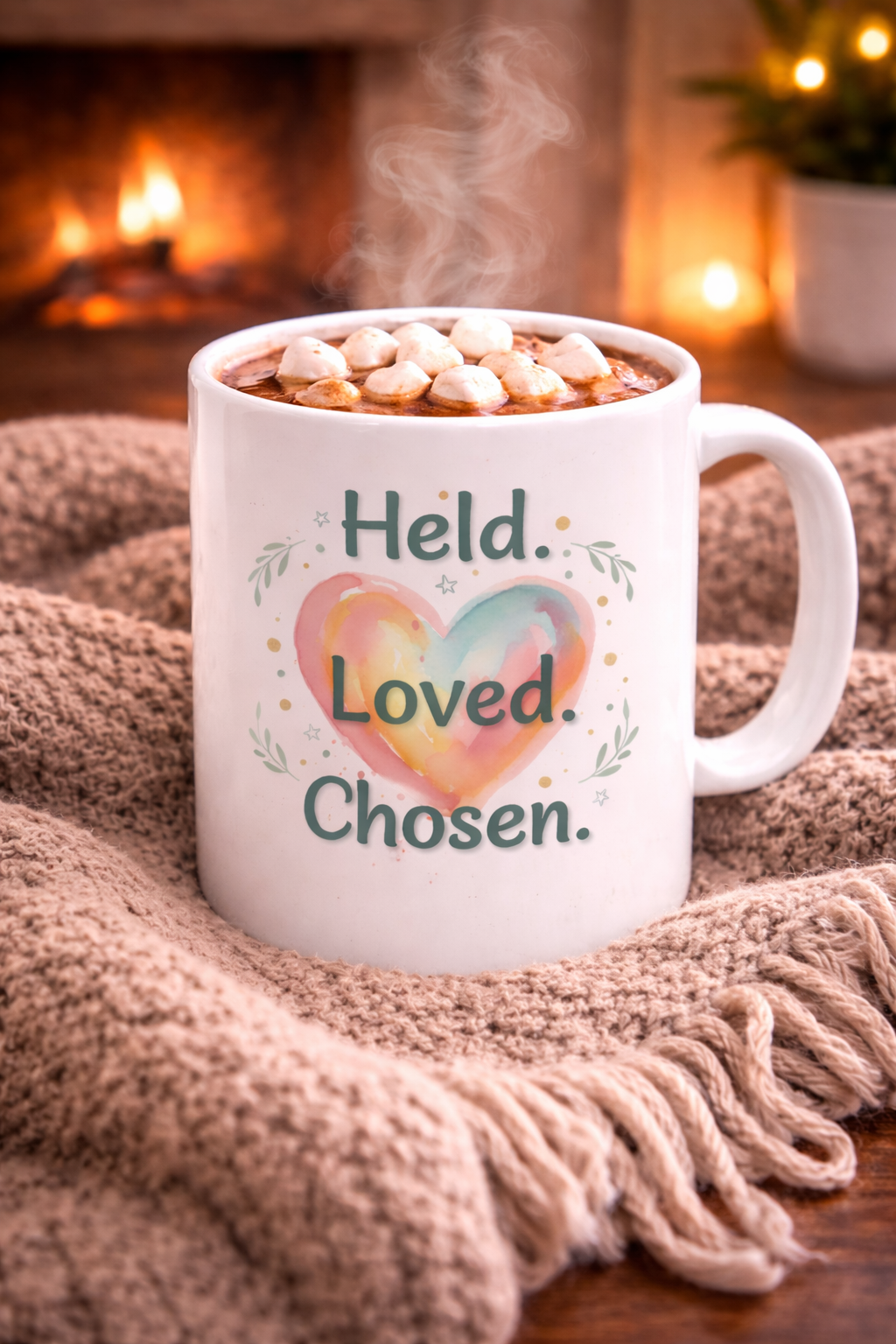 Held Loved Chosen Ceramic Mug — Inspirational Heart Coffee Cup (11oz, 15oz)
